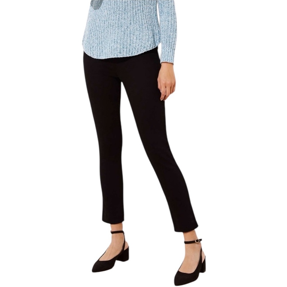 Loft Black Ponte Stretch Pull On Straight Ankle Pants - Size Large - Picture 2 of 15